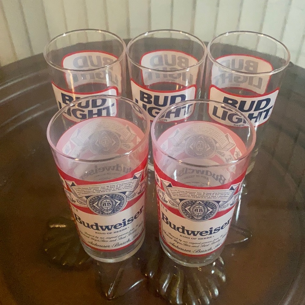 Glasses of Bud Light & Budweiser